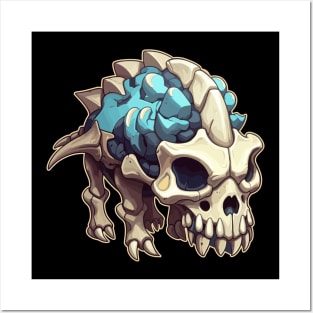 Scary Skull Chibi Triceratops Isometric Dinosaur Posters and Art